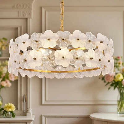 19,7 po Lustre tambour 6 lumières avec décoration florale