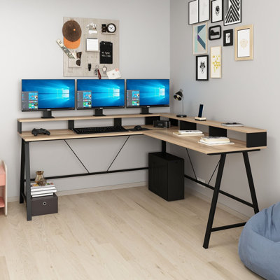 Bureau d'étude moderne, couleur dorée, 70,9 x 35,4 x 23,6 pouces | 100% panneau de particules enduit de mélamine, épaisseur: 0,7 pouce | Conception élégante et durable pour le bureau à domicile, parfaite pour la productivité et l'organisation