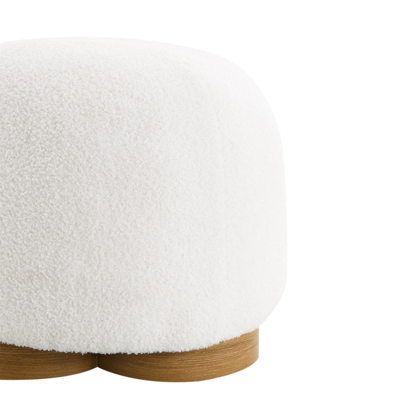 Fully Assembled Round Soft Teddy Fabric Upholstered Ottoman, Footstool With Soft Padded Seat, Fully Assembled Modern Sofa Couch Footrest, Extra Seating For Bedroom Entryway