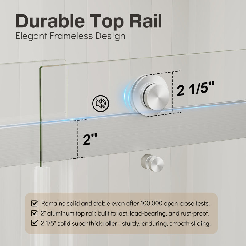 55" - 60" W x 76" H Double Sliding Frameless Shower Door with Clear Tempered Glass, Brushed Nickel