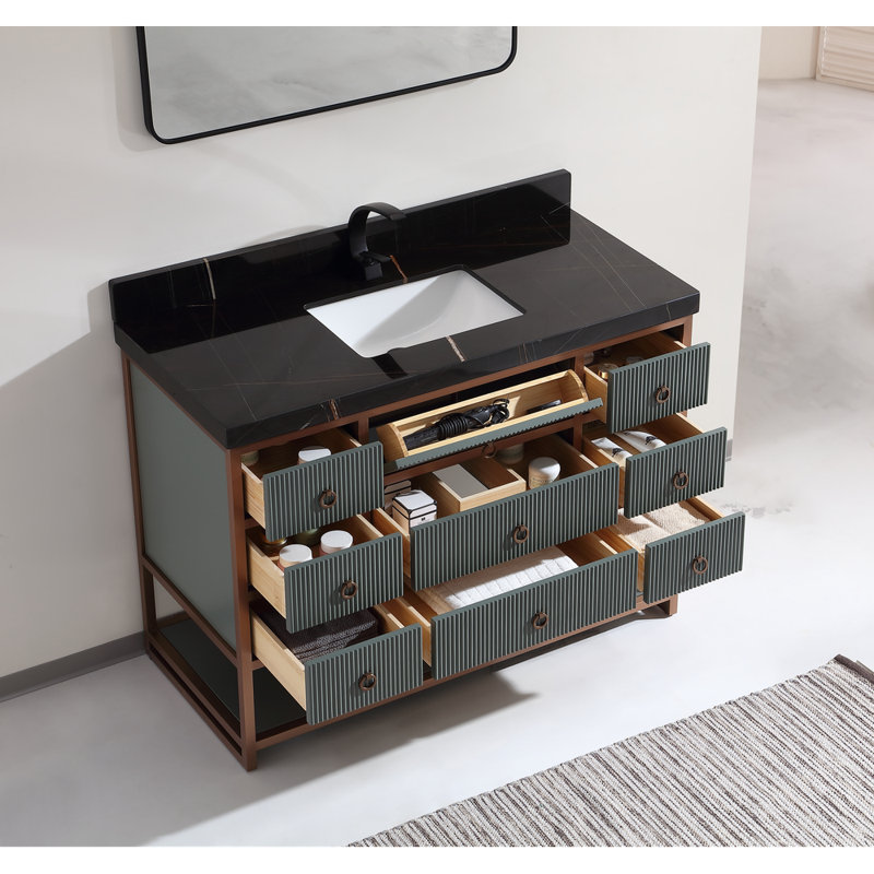 48" Freestanding Standard Single Bathroom Vanity with Top, Black
