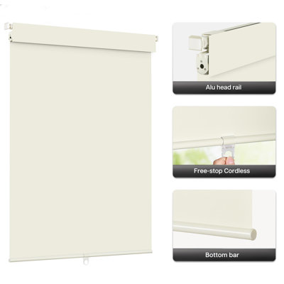  No Drill Blackout Roller Shades, 34.5" W x 72" H, Cream