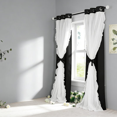 Rideaux occultant pour chambre à coucher - Rideaux de fenêtre transparents à double couche avec obscurcissement et intimité, style princesse chic, 2 panneaux par paquet