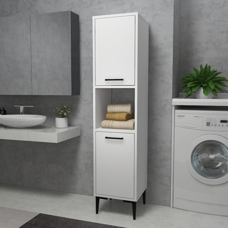 Armoire polyvalente moderne, blanche, 13,8 po x 60,6 po x 13,8 po | 100% panneau de particules enduit de mélamine, épaisseur: 0,7 pouce | Nombreuses tablettes, conception murale, solution de rangement élégante et fonctionnelle pour la maison et le bureau