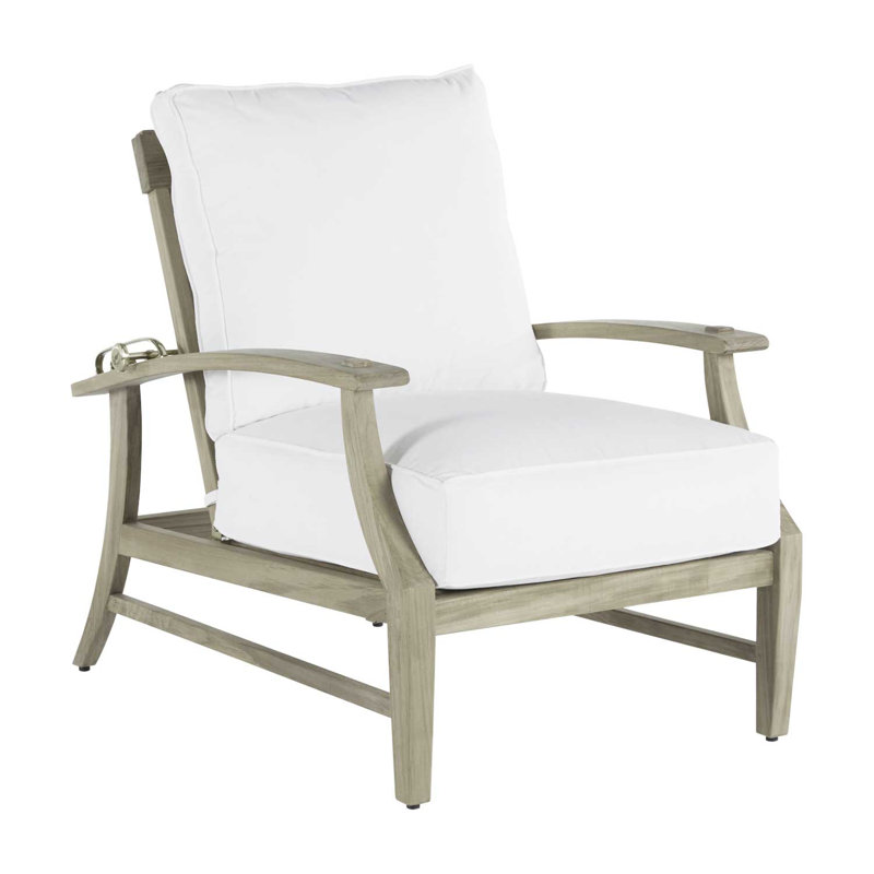 Croquet Teak Patio Chair with Cushions, Welt, Oyster Teak, Natural White
