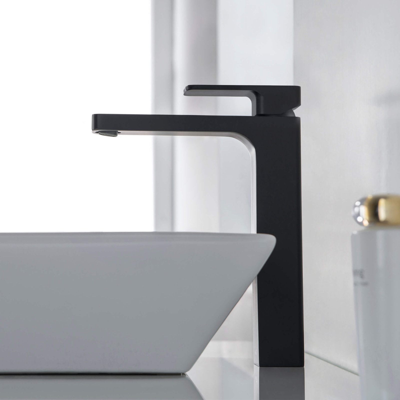 Blaze Vessel Bathroom Faucet with Drain, Matte Black