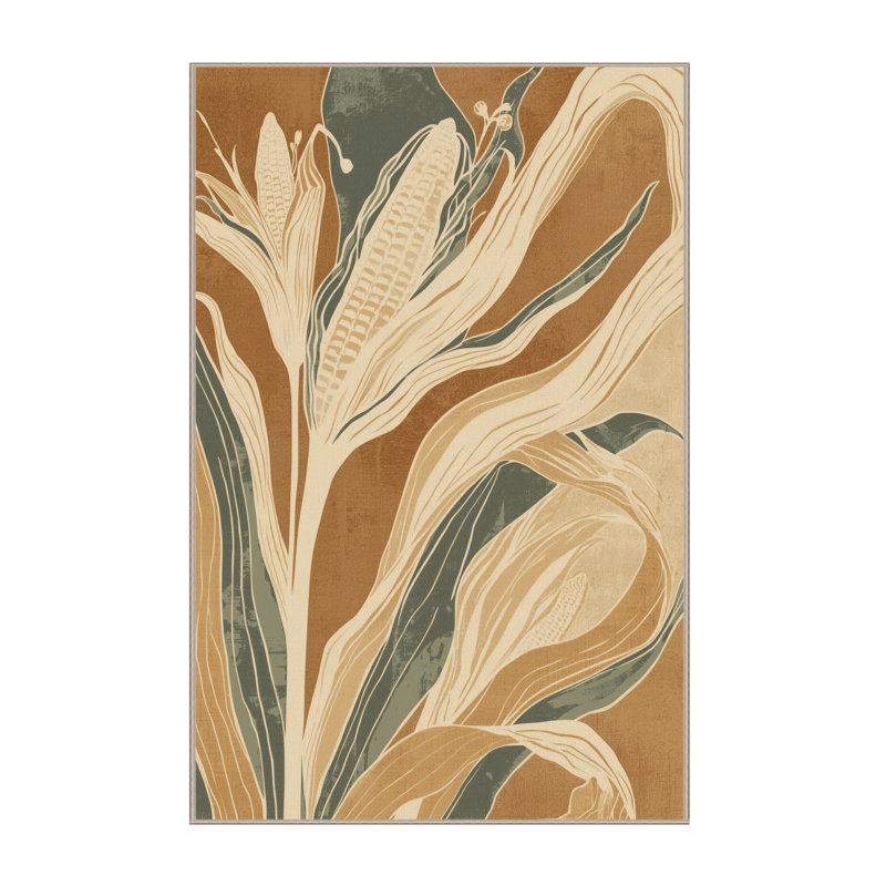 Machine Washable Elkton Corn Country Rustic Block Print Rug in Beige – Beige Binding, 6x9