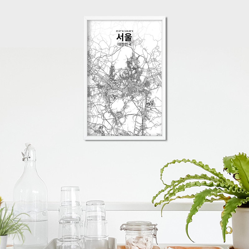 Séoul (coréen) - impression sur toile tendue, Gris / blanc, H 28 po x l 20 po