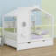 Lit de maison en bois avec lit gigogne, conception moderne pour enfants avec tablette de rangement-545095748