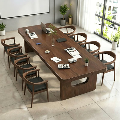 Simple Nut-brown Solid Wood Conference Table