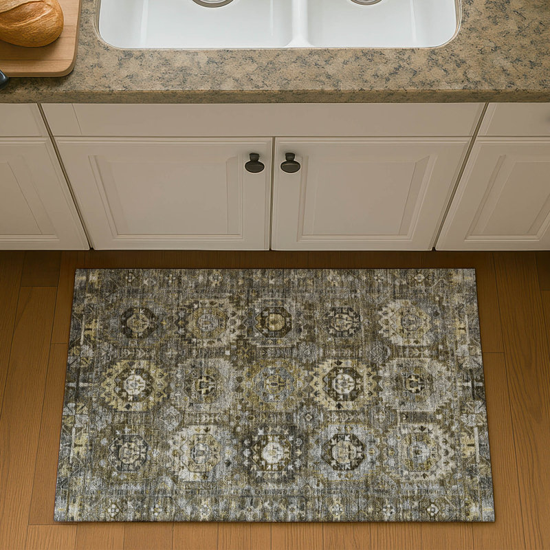 Premium Machine Washable Mayfield Medallions Rug, 1'8" x 2'6", Mocha