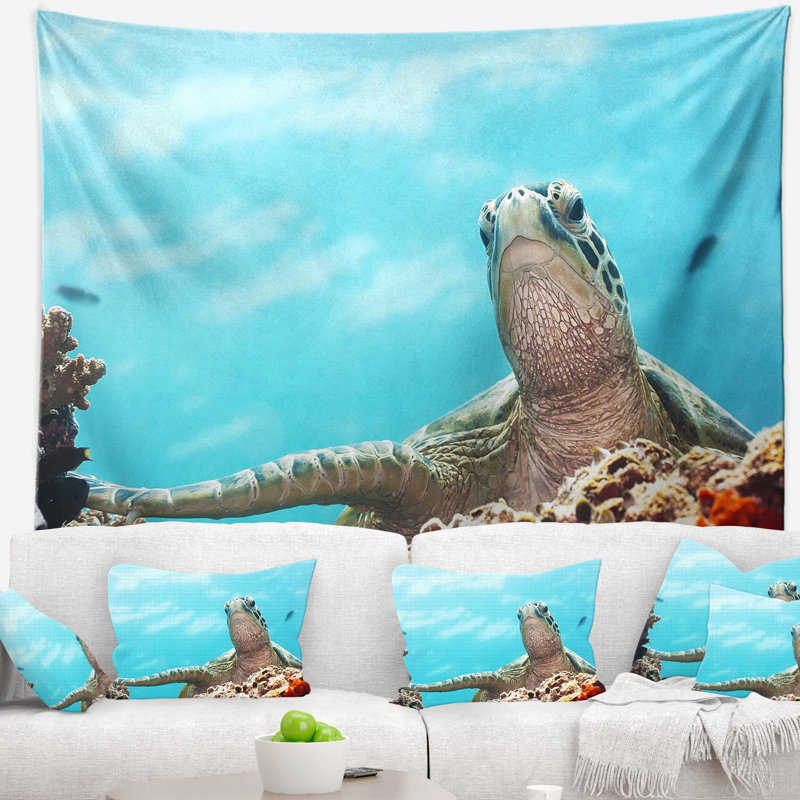 Tapisserie de vue en mer vert tortue, H 32 po x l 39 po