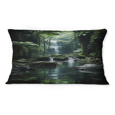 Waterfall Hidden Oasis Forest II - Waterfall Printed Throw Pillow