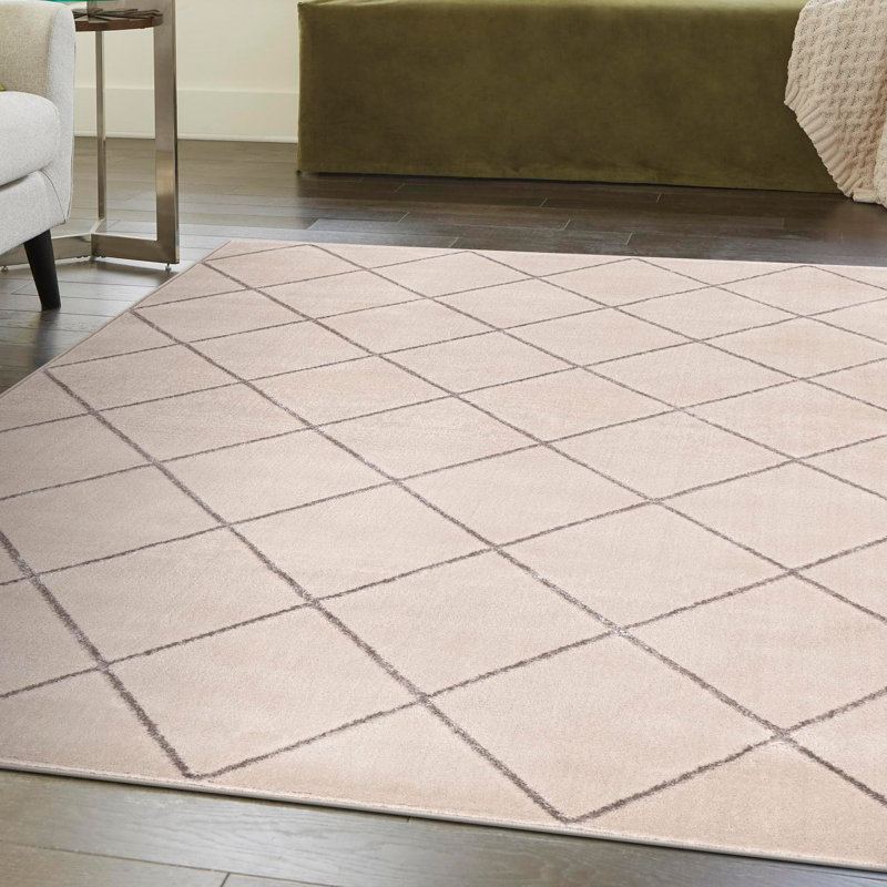 Latitude Run® Checks Novica Rug White and Silver, Rectangle 5'3" x 7'1"
