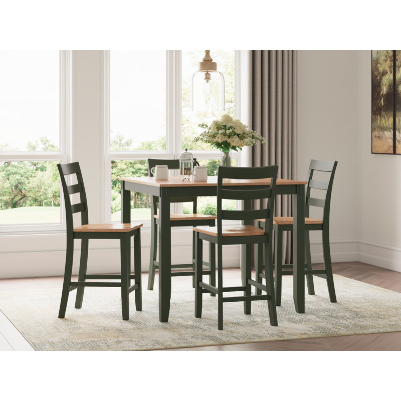 Table de salle à manger à hauteur de comptoir Malkin et 4 tabourets de bar, ensemble de 5, Vert