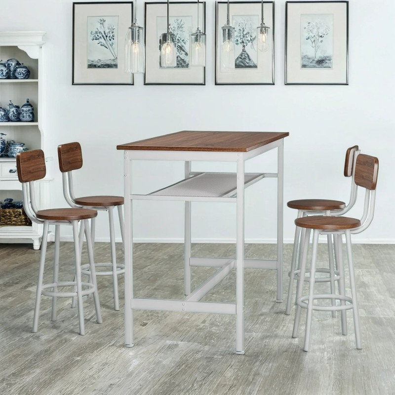 Ensemble de table de bar 5 pièces Lysle avec tablette en métal, ensemble de salle à manger, table à hauteur de comptoir et 4 tabourets de bar Lysle