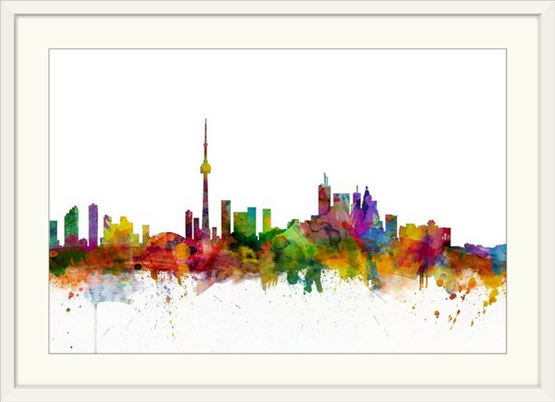 «Toronto Canada Skyline» par Francy, impression, Cadre blanc, H 20 po x l 26 po x P 1 po