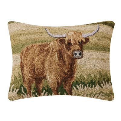 Highland Cattle Wool Hook Throw Pillow