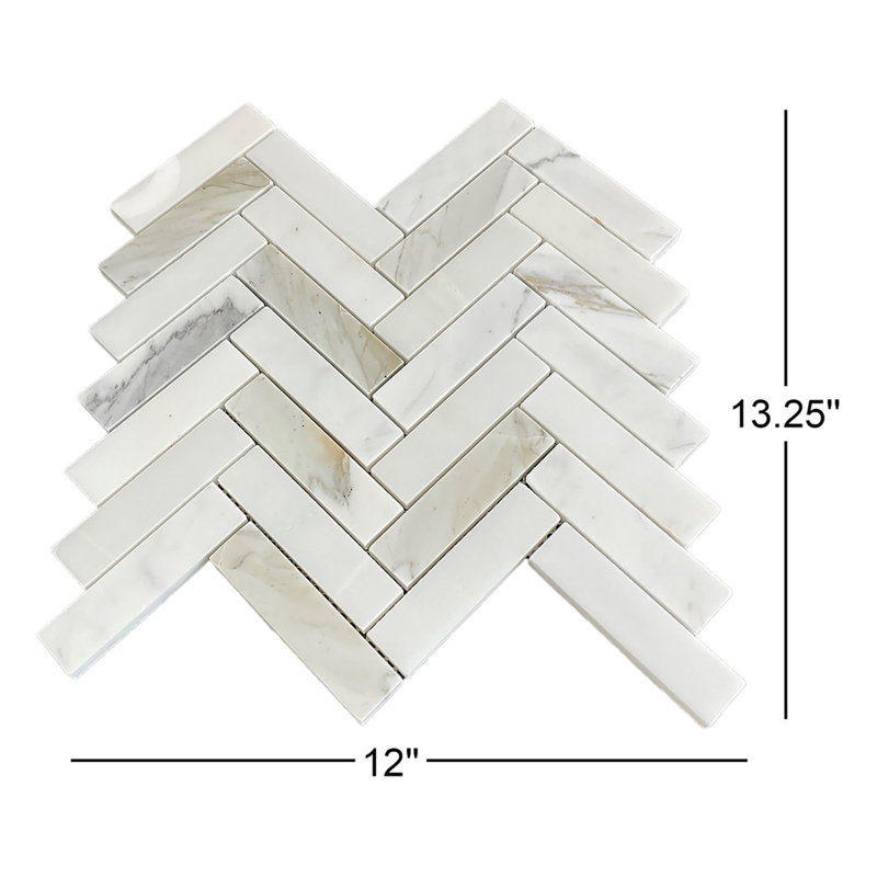 1" x 4" Calacatta Gold Marble Herringbone / Chevron Mosaic Wall & Floor Tile