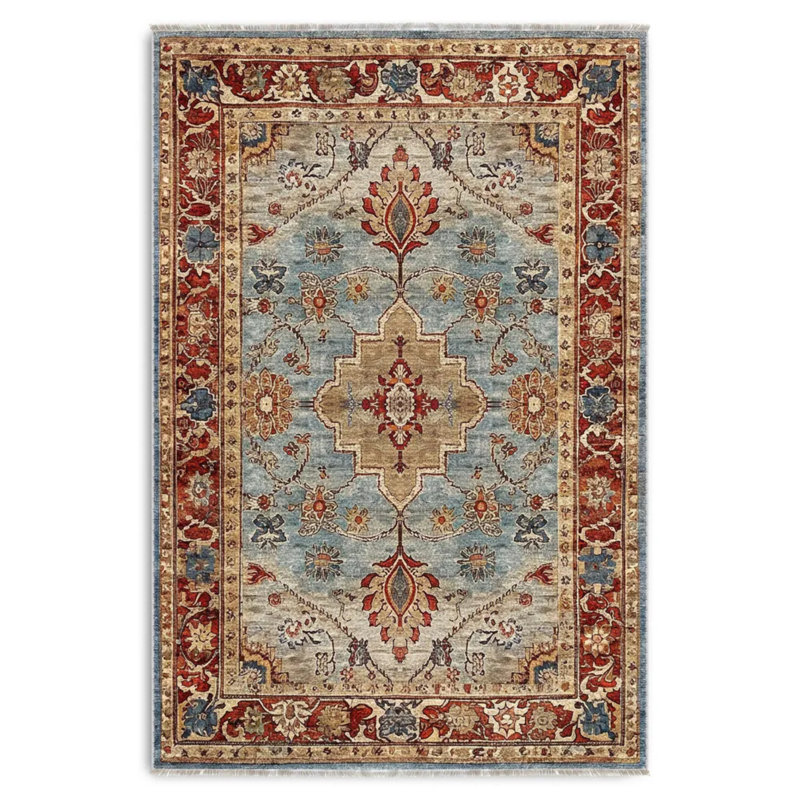 Tapis de couloir antidérapant en chenille bleu Sultani Design pour le couloir de la cuisine du salon, Square 5'3"