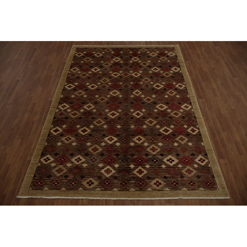 Tapis contemporain géométrique 7 x 10 avec de riches teintes terreuses