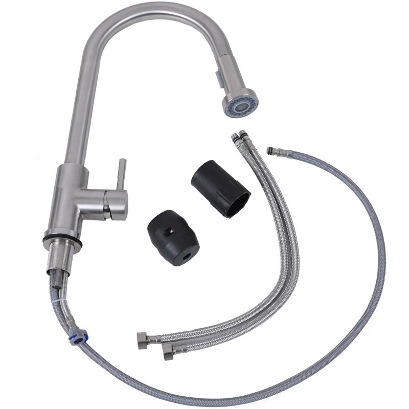 Robinet de cuisine à poignée simple en acier inoxydable avec douchette extractible