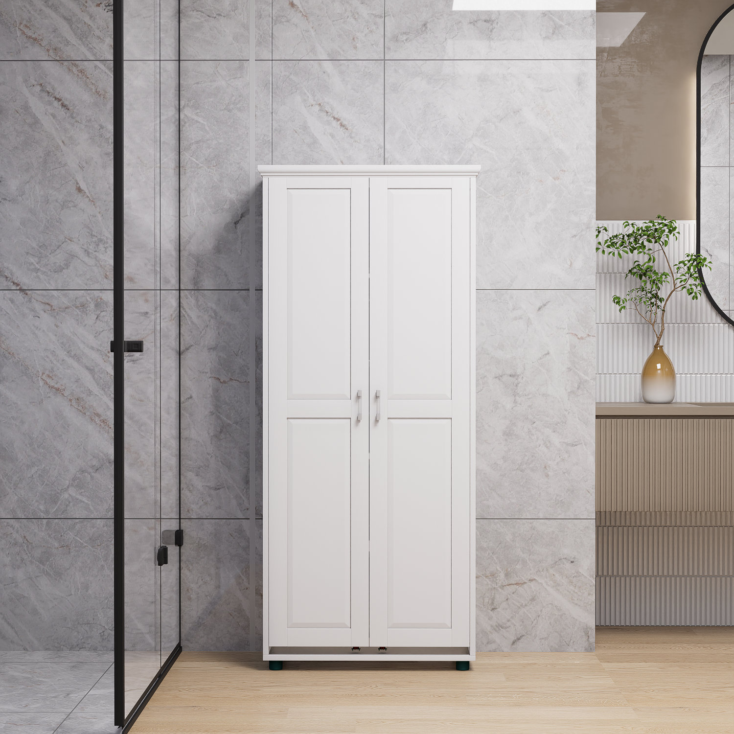 Latitude Run® White Double Door Storage Cabinet For Bathroom, Office ...