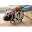 Lulu the Spotted Cow spotted black and white velvet footstool with wooden legs