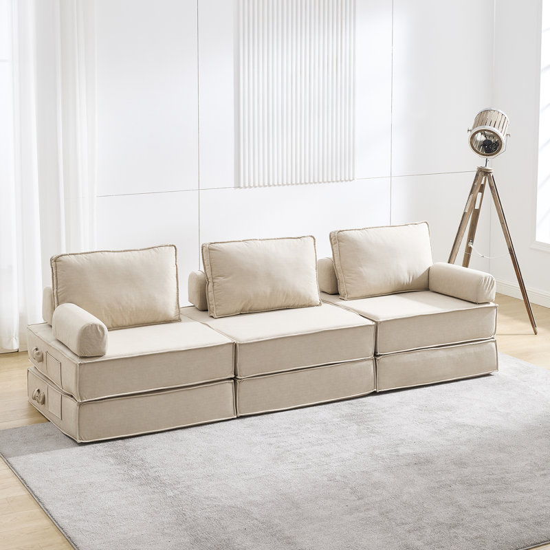 Canapé modulaire en cuir 3 pièces Boneless - sans assemblage requis, Cuir beige assorti