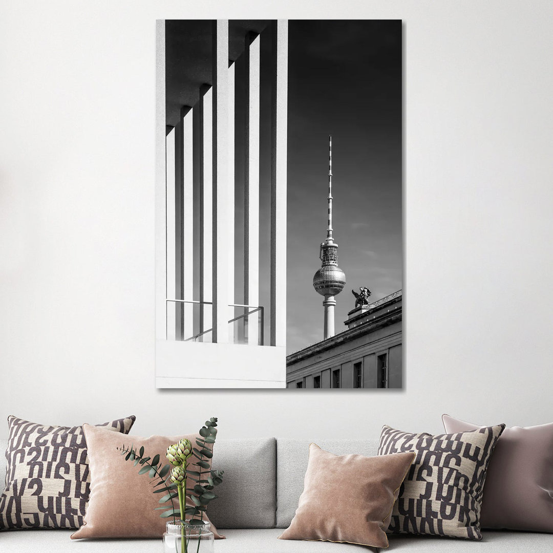 Berlin Monochrome Television Tower by Melanie Viola - Wrapped Canvas Print