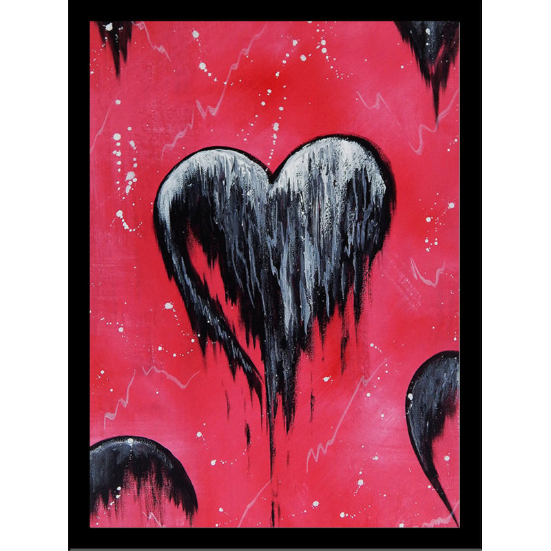 «Red Pop Heart», reproduction de peinture acrylique encadrée par Ed Capeau, H 10 po x l 8 po, Cadre noir, Pas de tapis