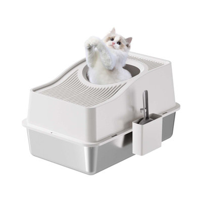 Stainless Steel Cat Litter Box – Large Top-Entry Design with Odor Control, Scratch-Resistant & Non-Slip, Easy-Clean Enclosed Cat Toilet