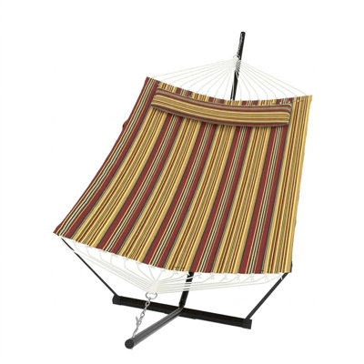 Hamac double rouge pour 2 personnes avec support Hamac double avec support et oreiller Capacité de poids de 450 lb avec cordes de stabilité