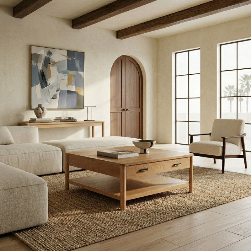 Jaylessa Wood 1 Drawer Coffee Table, Brown Oak