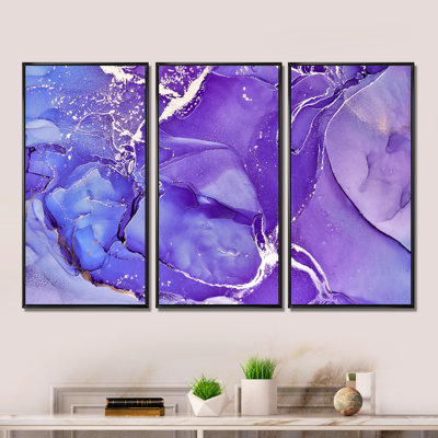 «Mauve et bleu liquide fuchsia», reproduction d'art sur toile 3 pièces