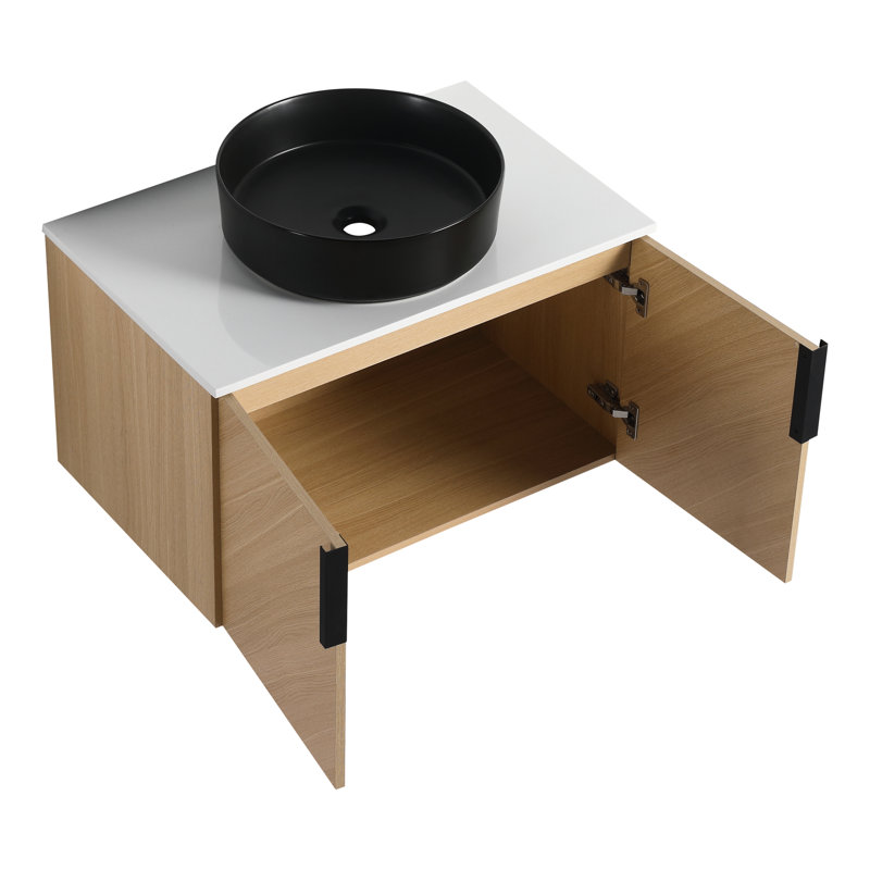 Meuble-lavabo moderne 30 po avec lavabo en céramique, surface en pierre artificielle et armoire à fermeture en douceur