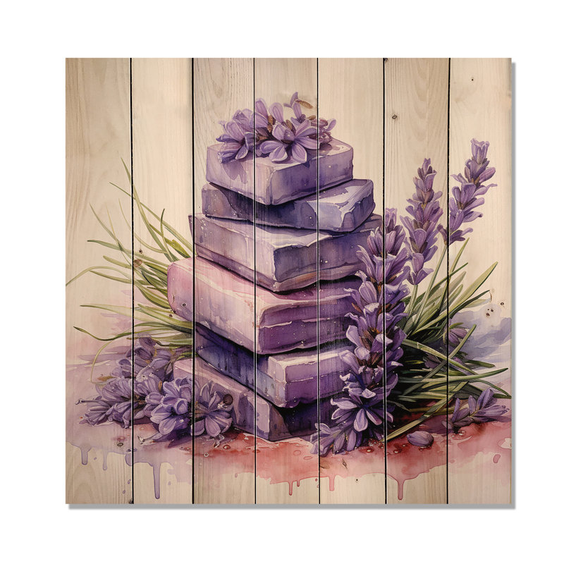 Mauve lavande Batjhroom I - lavande sur bois, H 15 po x l 15 po