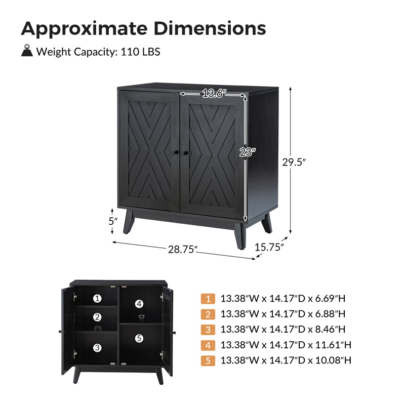Armoire d'appoint 2 portes Lekiesha, Noir