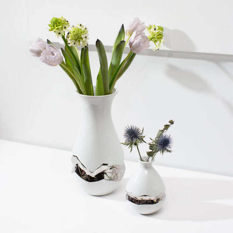 Talianna Handmade Table Vase, White/Silver