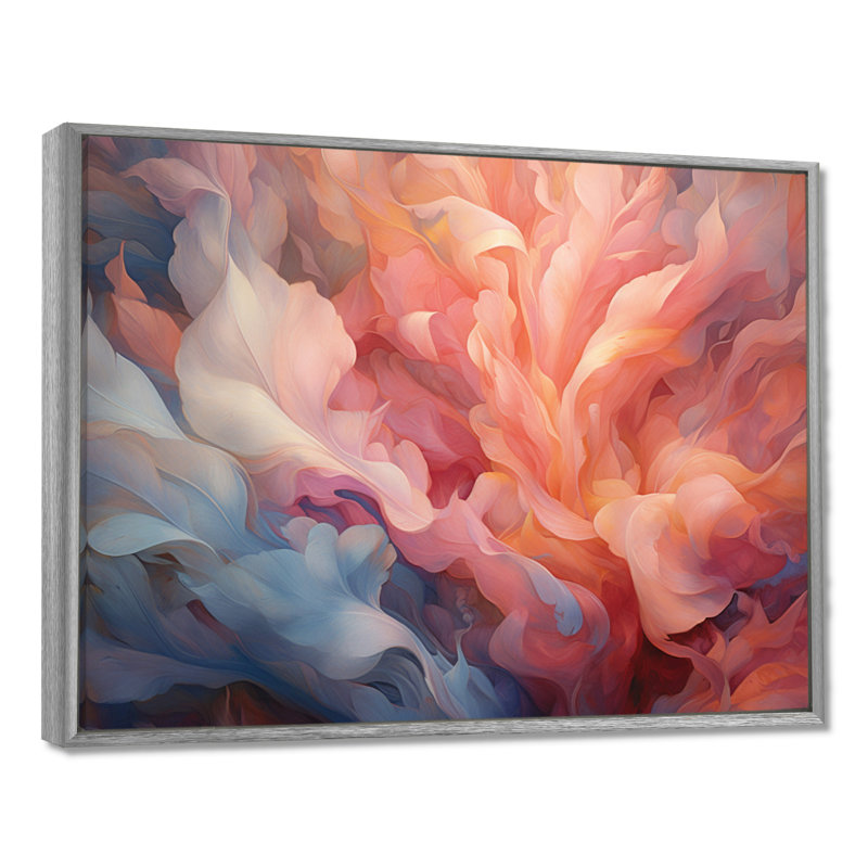 «Peach Blue Rose Reverie I», reproduction d'art sur toile encadrée florale, H 34 po x l 44 po x P 1,5 po, Encadrement argenté