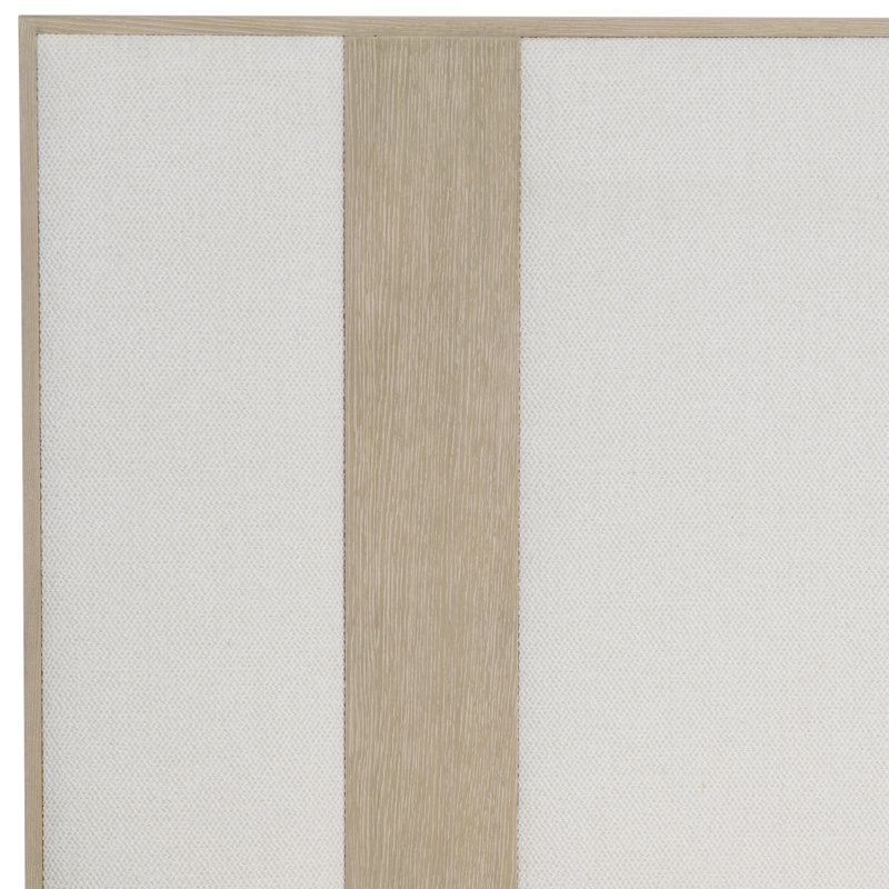 Transitional Dune and Ivory Queen Upholstered Bed with Geometric Headboard