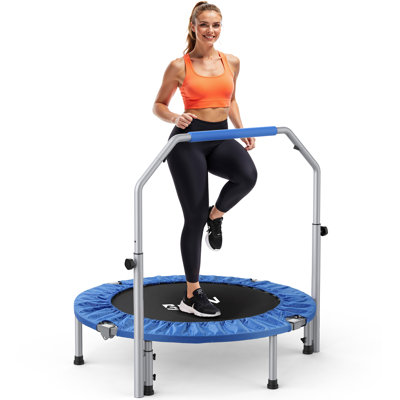 FED Fitness Bcan Series SP2 40 in Foldable Mini Trampoline, 330 lb/440 lb Capacity, Adjustable Foam Handle for Indoor and Garden