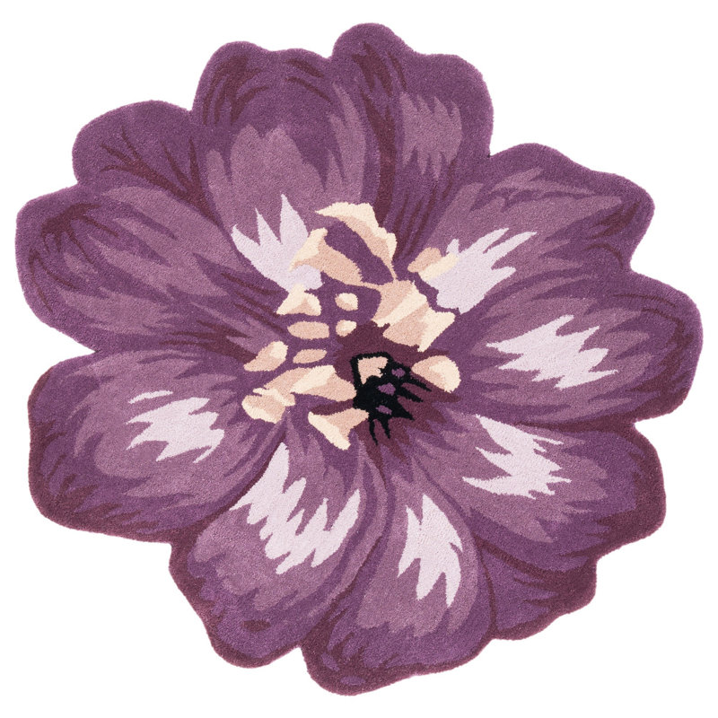 Spence Novelty Hand Tufted Wool Floral Rug, Round 6'