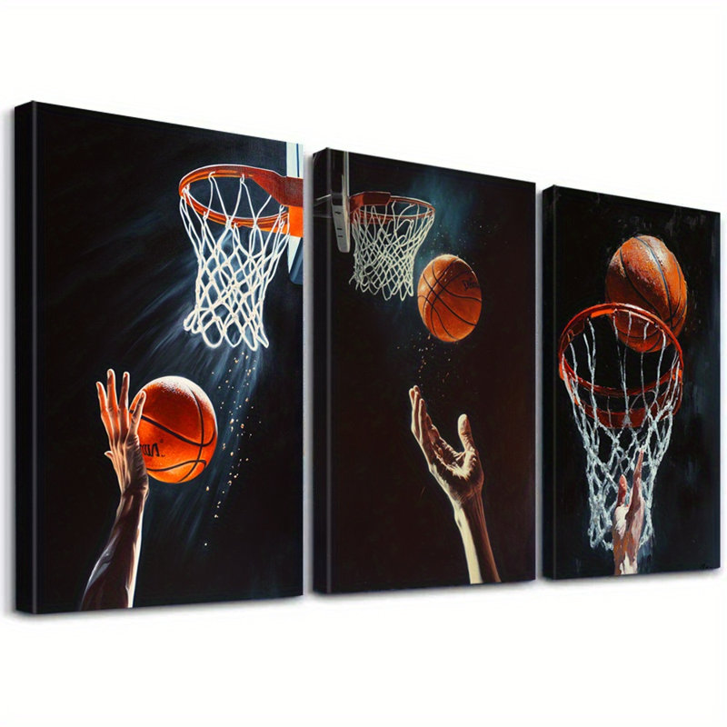 Impression sur toile 3 pièces pour thème de basketball, 24 * 16 pouces 3 pièces