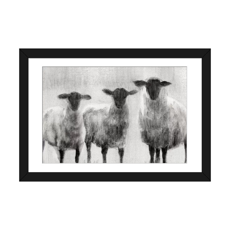 «Sheep I», reproduction sur toile, H 16 po x l 24 po x P 1 po, Papier d'art encadré noir, Blanc