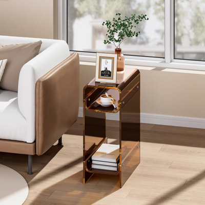 Table d'appoint moderne et étroite en acrylique, 2 espaces de rangement ouverts, beauté et fonctionnalité coexistent. Convient pour le porche, le salon et la chambre à coucher afin de décorer votre maison.