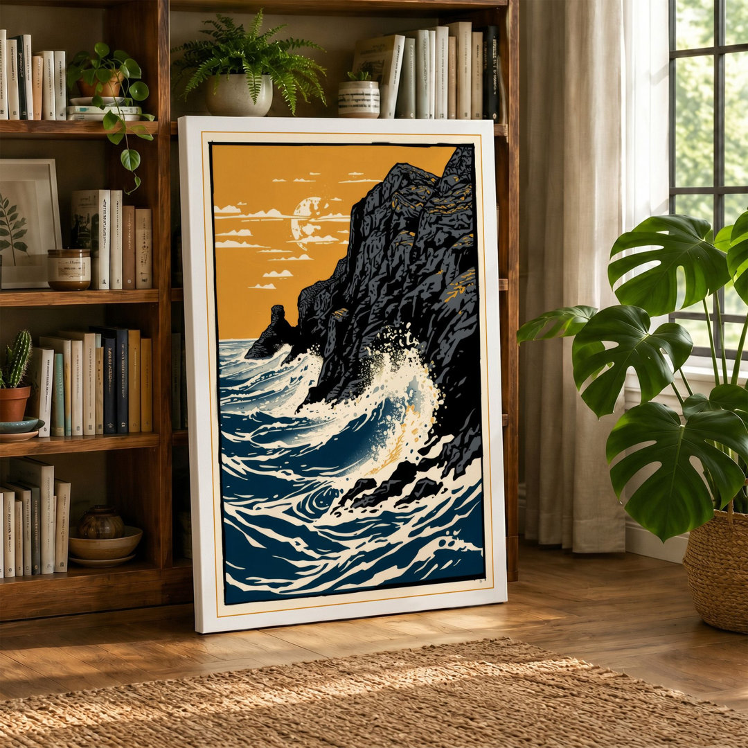 Cliff and Crashing Waves Coastal - Wrapped Canvas