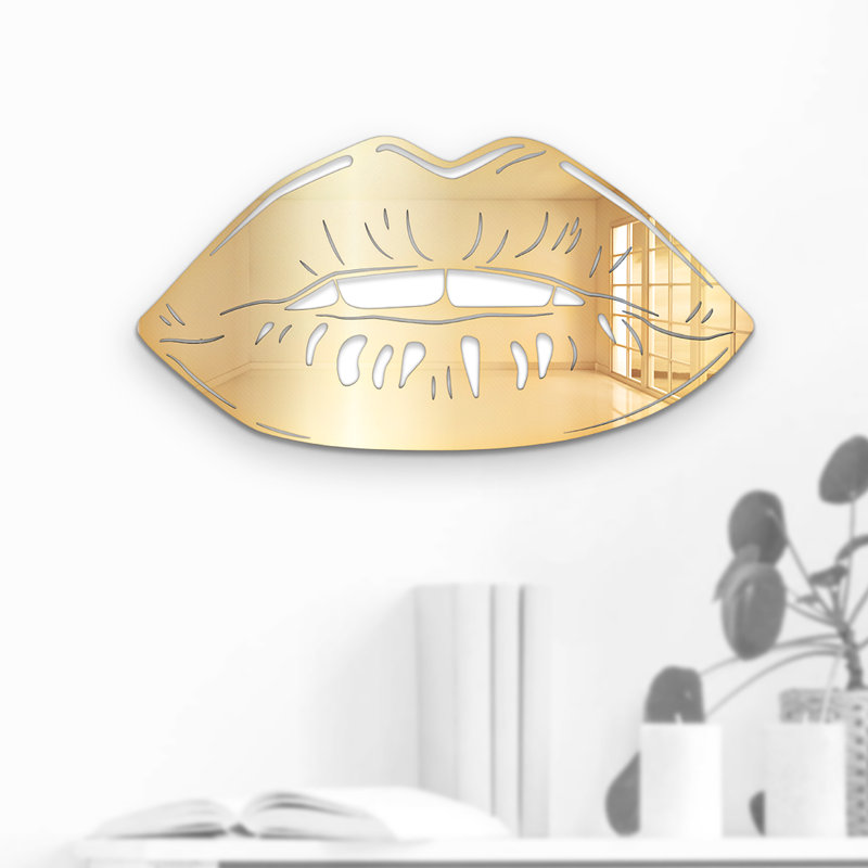 Lips Silhouette Wall Decor, 10" H x 19" W x 1" D, Gold Mirrors