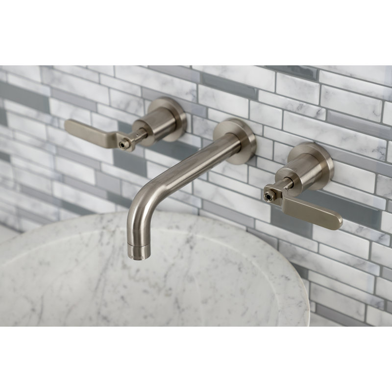 Kingston Brass Whitaker Two-Handle 3-Hole Wall Mount Bathroom Faucet, Brushed Nickel