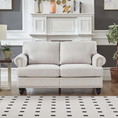 Causeuse de salon moderne et classique avec rangement, confortable canapé rembourré en tissu de polyester beige